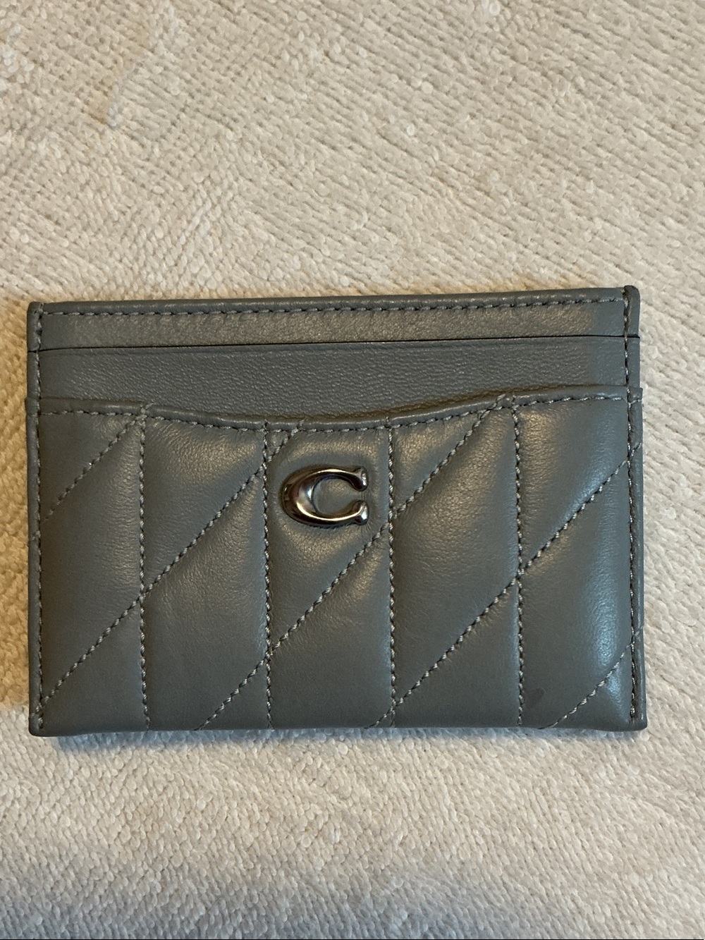 Coach Quilted Leather Card Case in Gray with Silver 'C'
